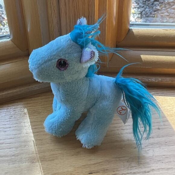 Blue Hard Eye Plush Stuffed Unicorn With Sparkling Horn & Blue Mane By MVP Plush - Picture 7 of 7